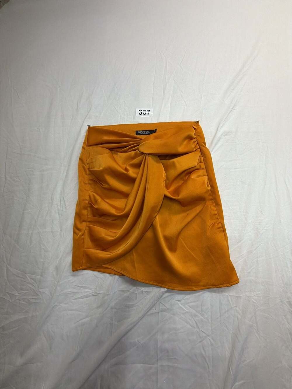 Nasty Gal Collection Ruched Asymmetrical Knot Satin Mini Skirt Mustard Gold US 2